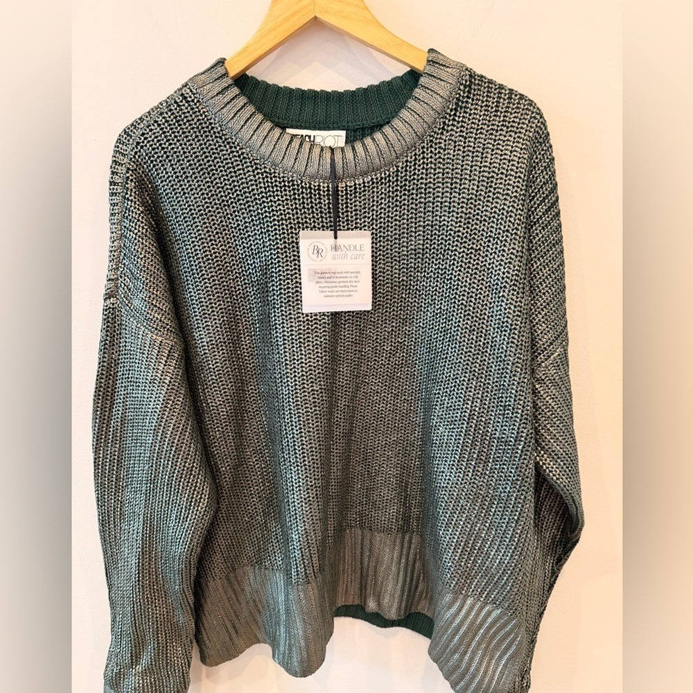 Beach Riot Metallic Green Knit Sweater M Nwt + Matching Leggings M Set